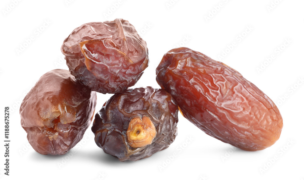 Many tasty dried dates isolated on white