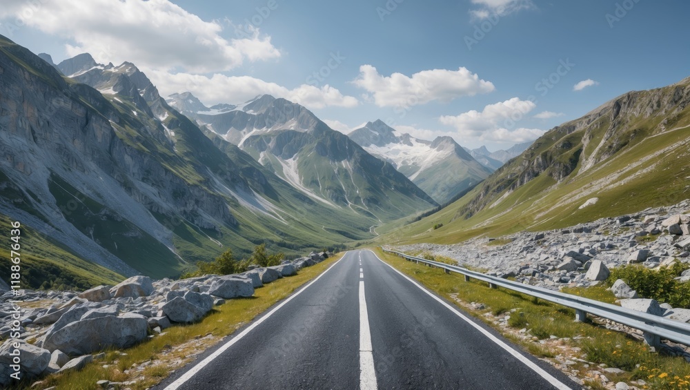 Naklejka premium Mountain road fragment with expansive sky above