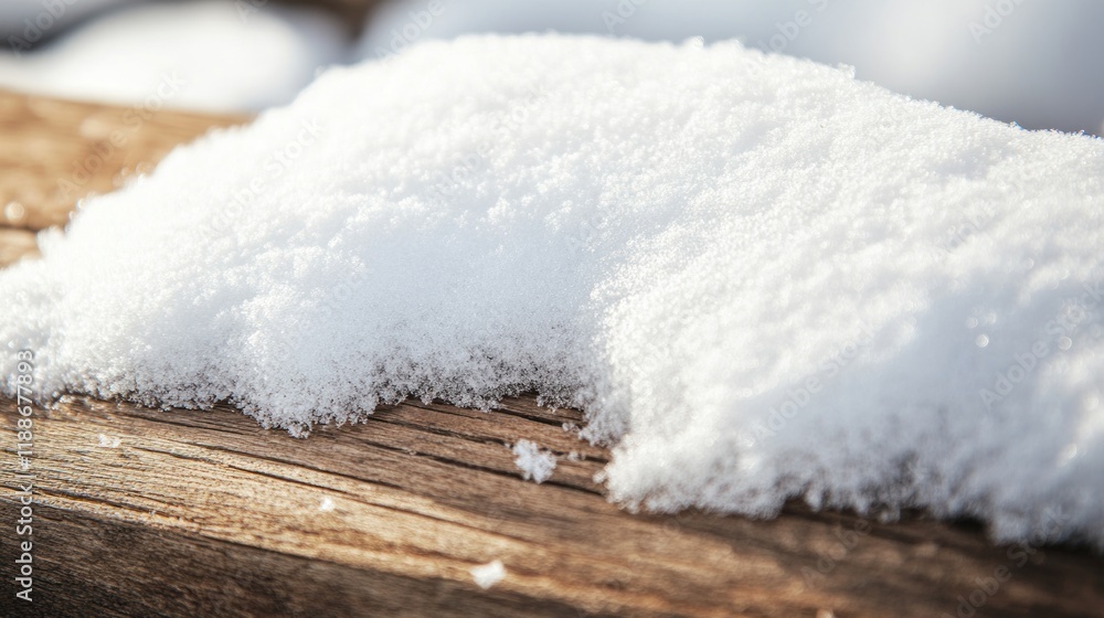 Close-up of fresh snow on weathered wood. Close-up of fresh snow on weathered wood.
