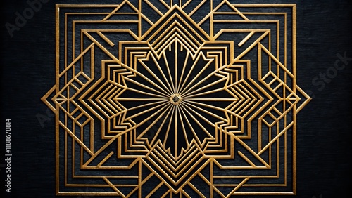 Wallpaper Mural Gold Art Deco Geometric Pattern on Black Background, Art Deco Design,Geometric Pattern Art Deco, Geometric Torontodigital.ca