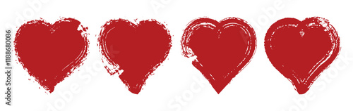 Grunge red love icon. Red heart icon set. Heart Shape Icons. set red heart on the transparent background. Vector illustration