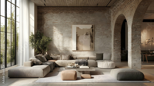 Bohemian minimalist living room blending vintage and modern elements