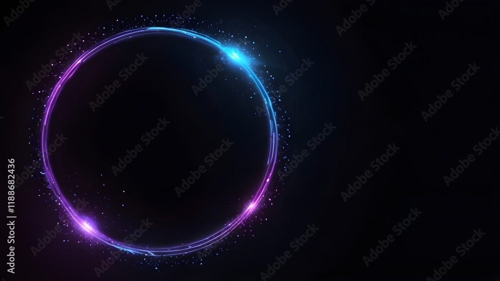 Template for text : Blue and purple neon glowing glare circle with rays. Frame isolated on black background Generative AI Template for text : Blue and purple neon glowing glare circle with rays. Frame isolated on black background Generative AI