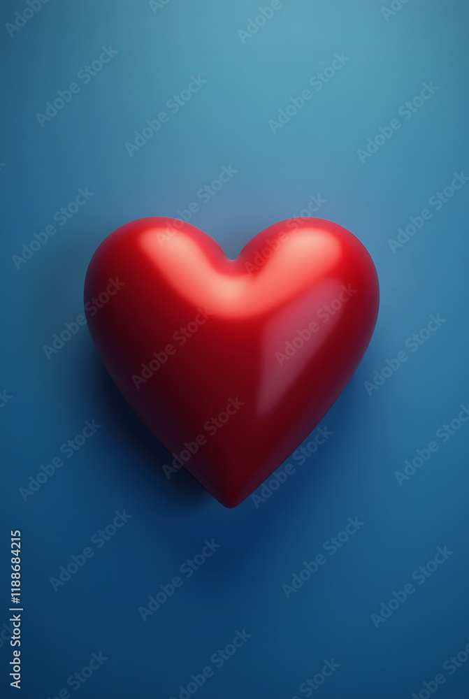 Bright red heart on a blue background with soft lighting. Bright red heart on a blue background with soft lighting.