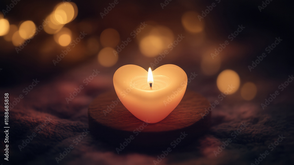 Fototapeta premium Heart candles illuminate romantic setting with copy space