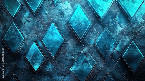 Wallpaper Mural **A futuristic depiction of symmetric triangular waves in shades of glowing indigo and bright aqua Torontodigital.ca