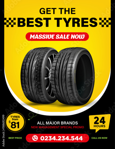 An advertising poster on the sale of wheels. Web design, flyer, brochure, booklet.