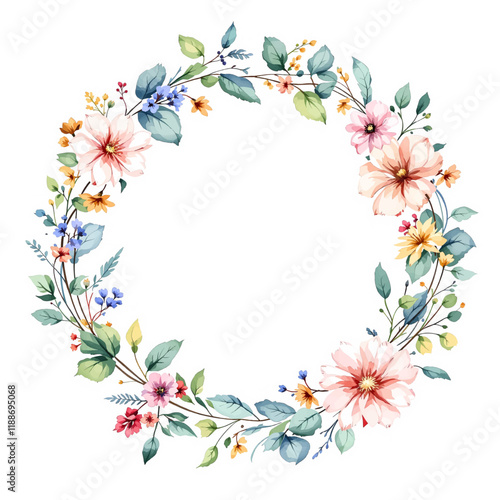 Watercolor Floral Wreath, Wreath Clipart Watercolor,  Pastel Pink Flowers Wedding Clipart Wild Floral Clipart