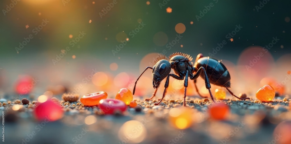 Ants swarm vibrant lollipop, sugary surface dissolving, candy photography, creepy Ants swarm vibrant lollipop, sugary surface dissolving, candy photography, creepy