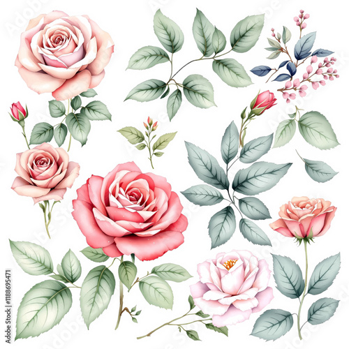Roses Ephemera Clipart, Roses Fussy Cut, Printable Watercolor clipart, Watercolor Floral clipart