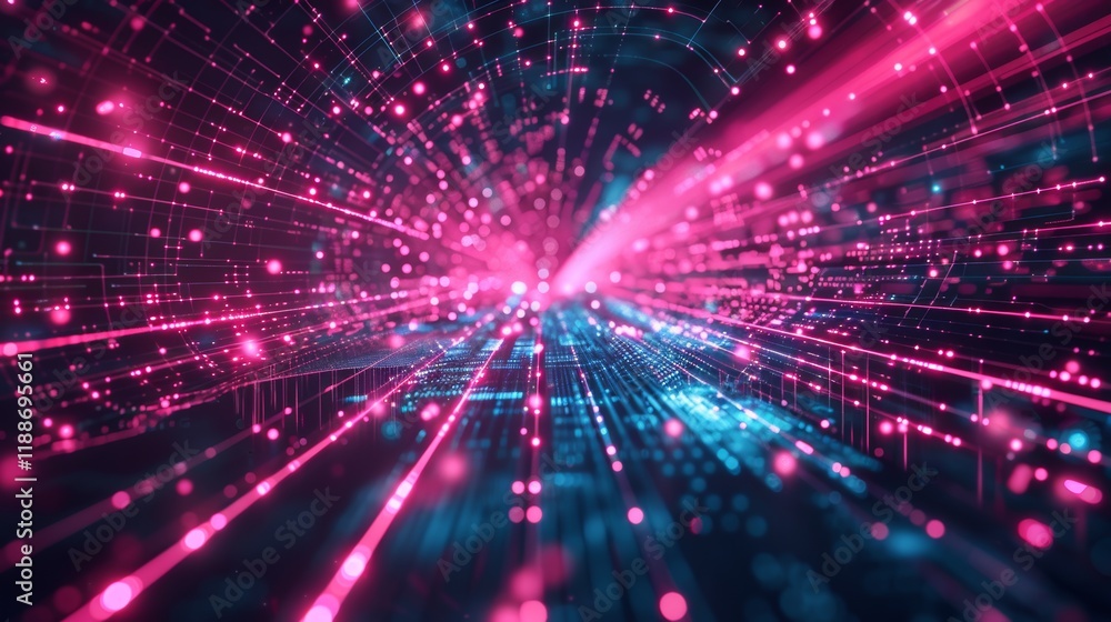 Fototapeta premium Abstract Pink Blue Light Tunnel Wallpaper