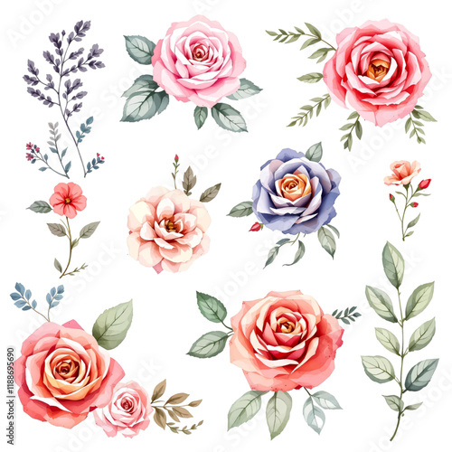 Roses Ephemera Clipart, Roses Fussy Cut, Printable Watercolor clipart, Watercolor Floral clipart