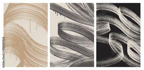 Grainy bold brush stroke with spray texture set. Brush pastel interior vector background for posters. Hand drawn distress damaged edge banner. Vector grainy bold brush strokes texture with small dots.