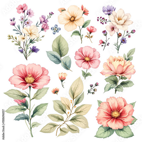Roses Ephemera Clipart, Roses Fussy Cut, Printable Watercolor clipart, Watercolor Floral clipart