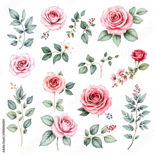 Roses Ephemera Clipart, Roses Fussy Cut, Printable Watercolor clipart, Watercolor Floral clipart