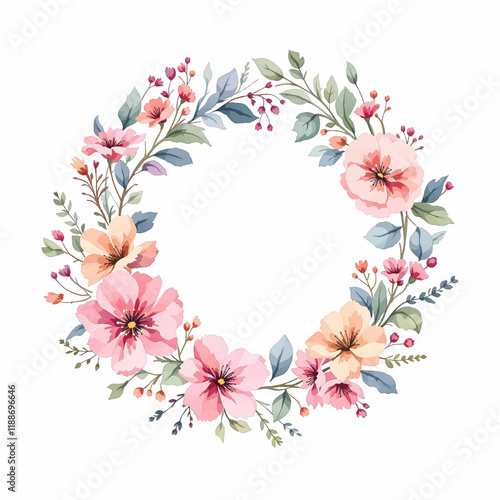 Watercolor Floral Wreath, Wreath Clipart Watercolor,  Pastel Pink Flowers Wedding Clipart Wild Floral Clipart