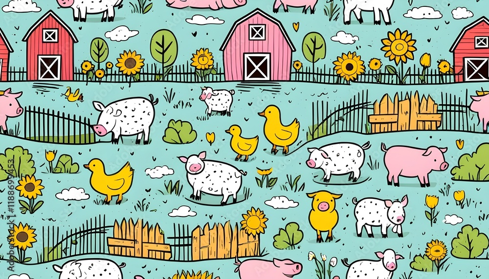 Illustrate individual portraits of Savannah animals, A Vector Pattern featuring baby ocean animals, A cute and cheerful nursery pattern with baby farm Illustrate individual portraits of Savannah animals, A Vector Pattern featuring baby ocean animals, A cute and cheerful nursery pattern with baby farm