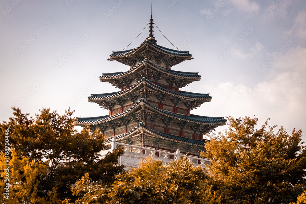 Pagoda building of The National Folk Museum of Korea in Seoul South Korea Pagoda building of The National Folk Museum of Korea in Seoul South Korea