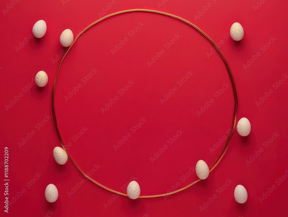 Minimalist Arrangement of White Eggs in a Circular Frame on Vibrant Red Background Perfect for Celebrating Easter and Chinese New Year with a Simple and Elegant Design Minimalist Arrangement of White Eggs in a Circular Frame on Vibrant Red Background Perfect for Celebrating Easter and Chinese New Year with a Simple and Elegant Design