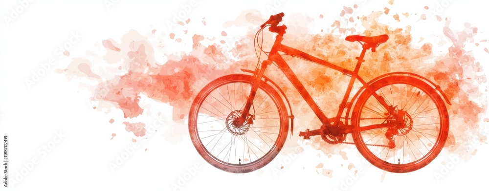 Fototapeta premium A vibrant red bicycle surrounded by a splash of color, symbolizing movement and adventure in a creative, artistic style.