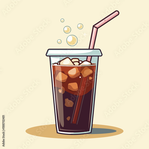 Illustration of a Cold Beverage with Ice and Straw