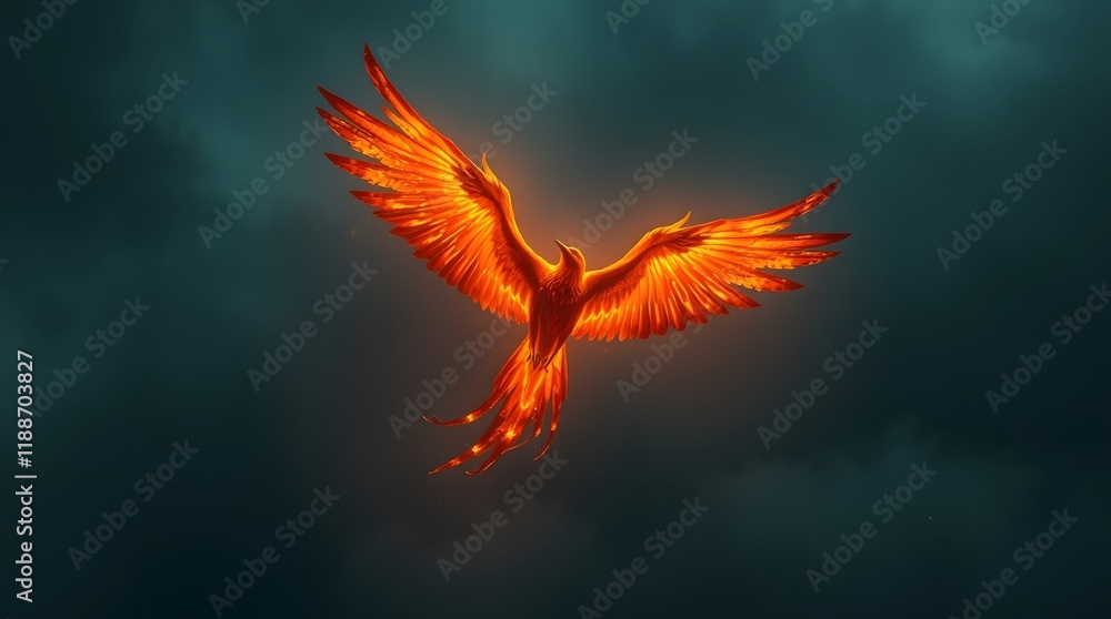 Fototapeta premium Fiery Phoenix Soaring: A Dramatic, Flaming Artwork