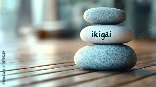 Pyramid of stones, concept of balance, ikagai