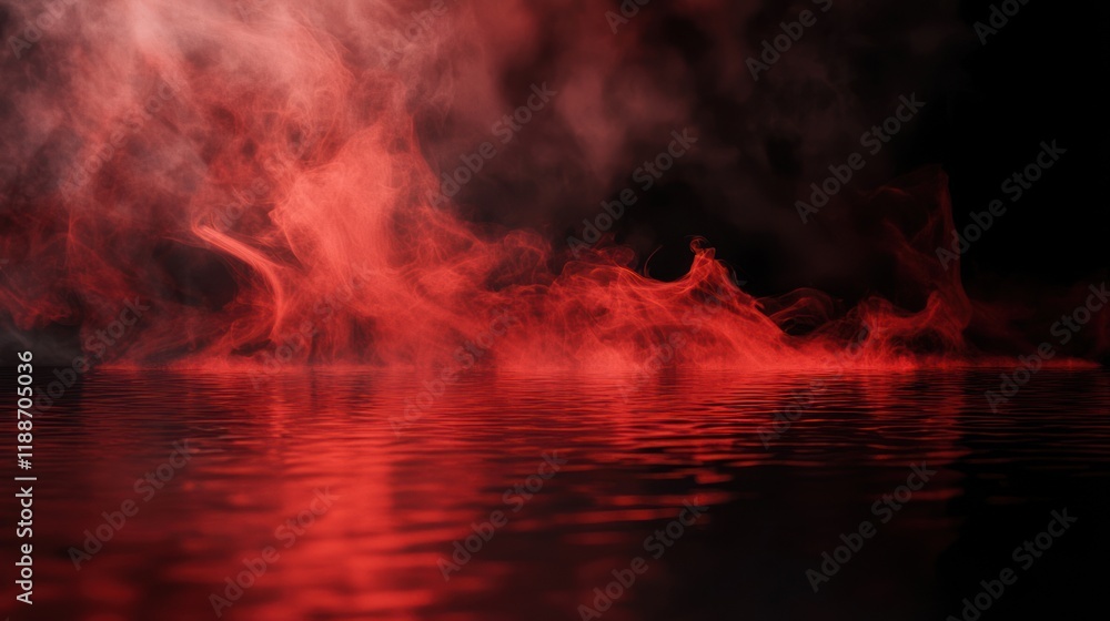 Fototapeta premium Crimson Reflections: A Study in Red Smoke and Water
