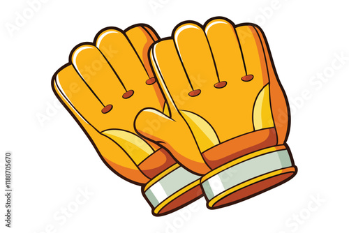 Durable leather work gloves with reinforced padding and wrist straps, perfect for heavy duty tasks, shown in a detailed and colorful illustration on white