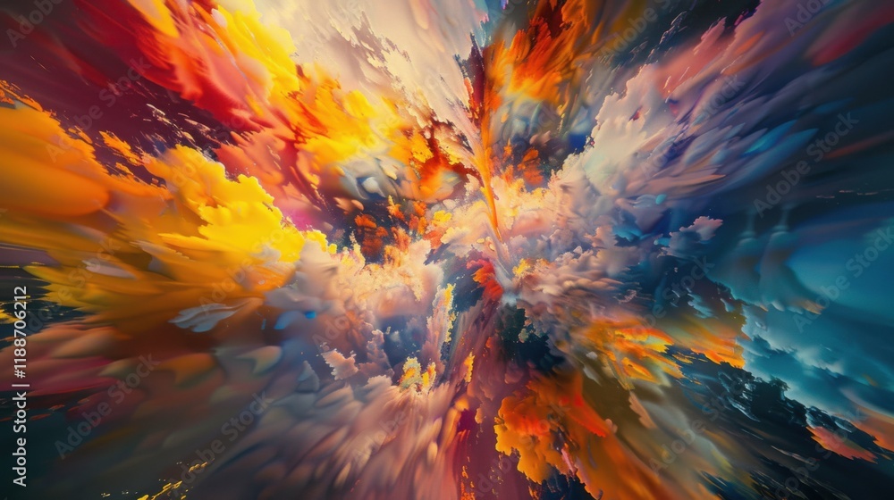 custom made wallpaper toronto digitala kaleidoscopic explosion of colors and shapes forming an abstract dreamscape, white space in the center of the page for text, dynamic and energetic hues against a backdrop of infinite possibilities