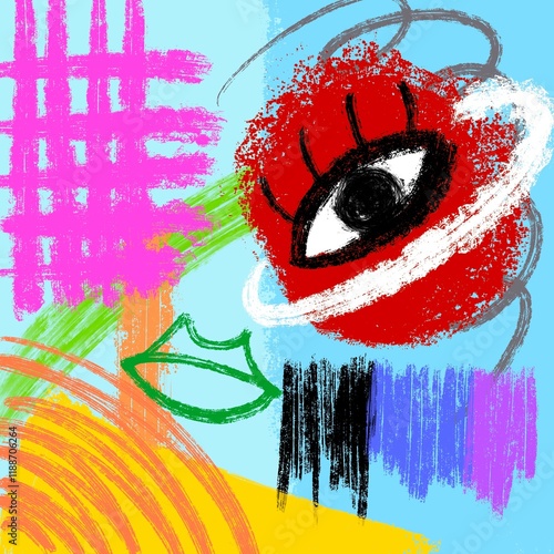 Abstract wallpaper red star with eye and green mouth