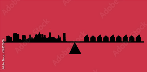 Urban living versus suburban living is the theme of this illustration.