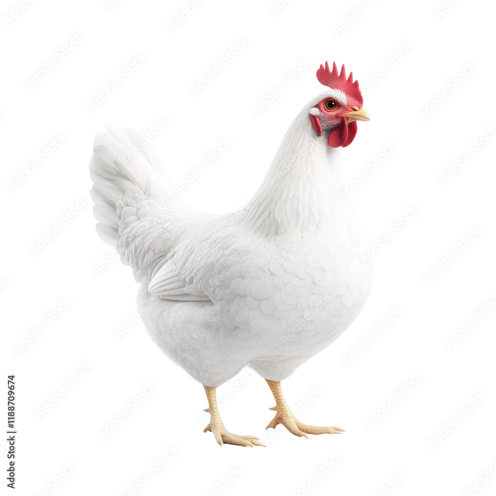 Fototapeta premium Realistic white chicken standing confidently