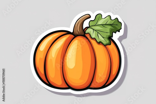 Autumn Vibes: Cute Orange Pumpkin Sticker Vector Art with Leaf - Perfect for Fall Designs, Thanksgiving, Halloween, and 