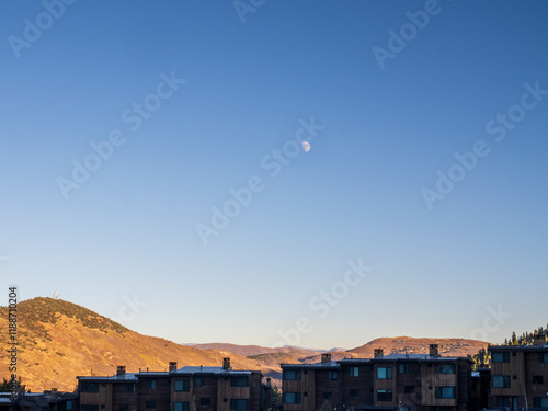Daytime moon over Park City Utah in the off season