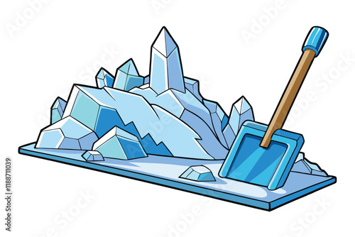 Illustration of a crystal clear ice scraper with sharp edges on a white background, ideal for winter frost and snow removal representation