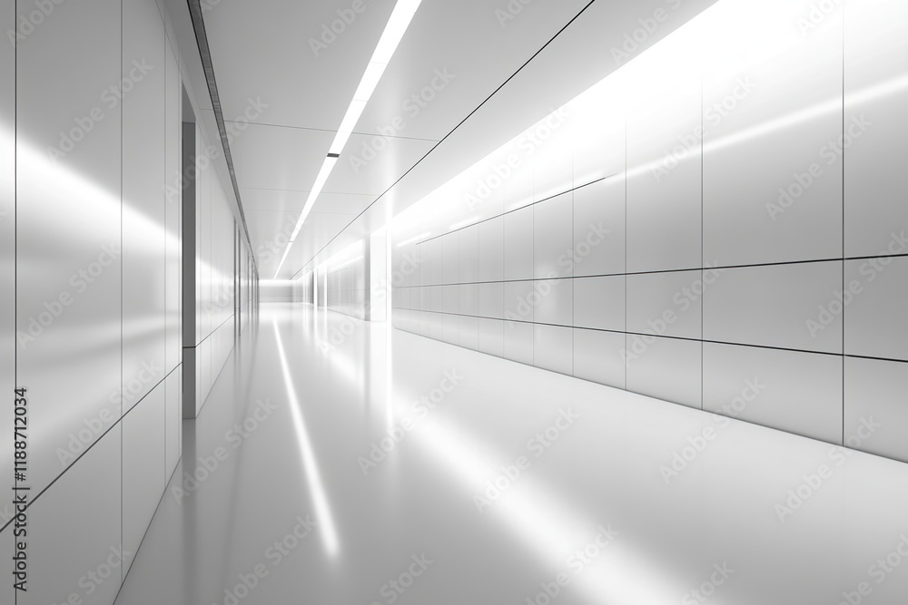 Exploring Modern Architecture: Sleek White Corridor Design with Bright Illumination and Clean Lines, Futuristic Aesthetic. Exploring Modern Architecture: Sleek White Corridor Design with Bright Illumination and Clean Lines, Futuristic Aesthetic.