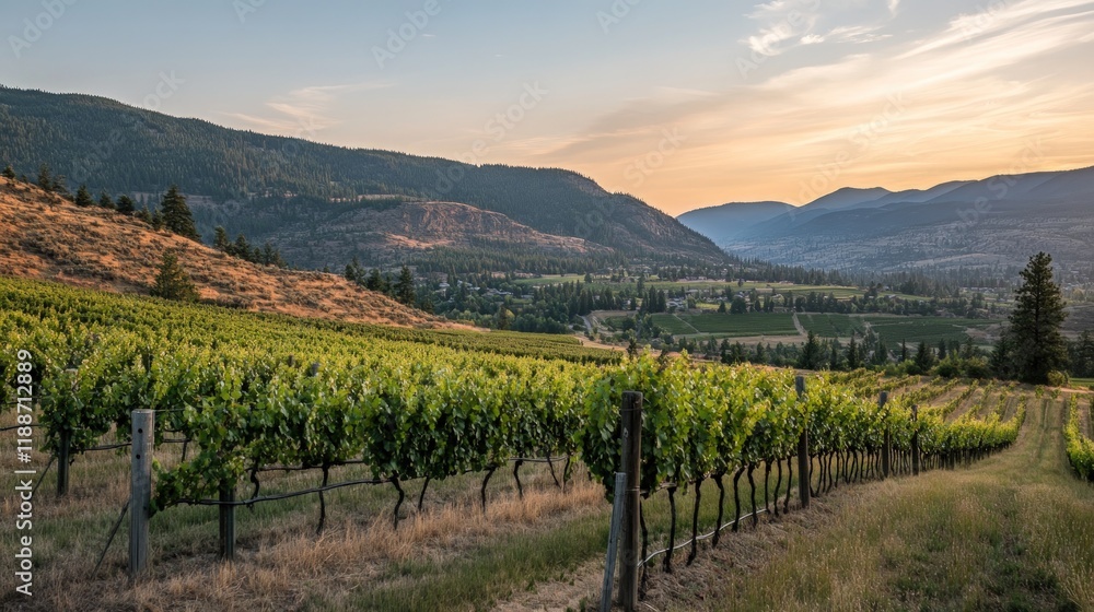 Fototapeta premium Sunset Over Okanagan Valley Vineyards