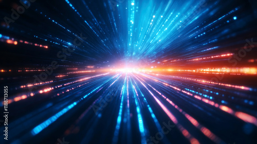 Dynamic light burst action abstract space digital art high-tech environment close-up view visual energy concept for seo impact