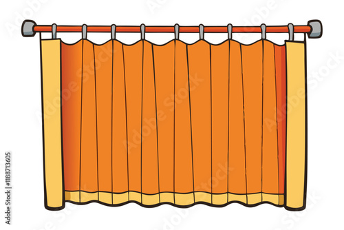 Minimalist orange and yellow insulated curtains illustration on a white background, showcasing a classic home decor design element