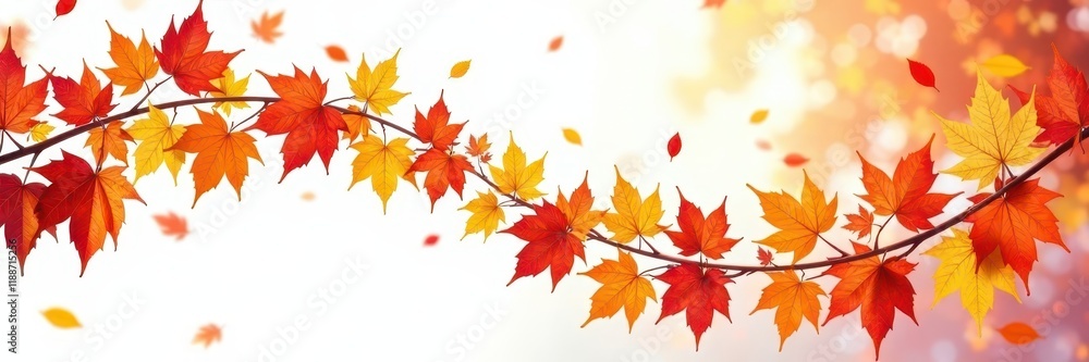 Swirling descent of colorful autumn leaves on bright white, image, october Swirling descent of colorful autumn leaves on bright white, image, october
