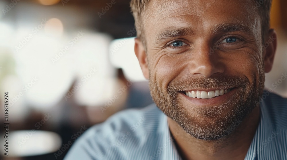 Obraz premium Smiling Man, Restaurant Setting