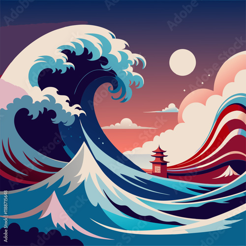 Dynamic Ocean Waves Churning Beneath the Bright Full Moon.