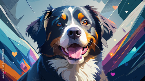 Happy Bernese Mountain Dog with a Bright Smile in a Vibrant Setting.