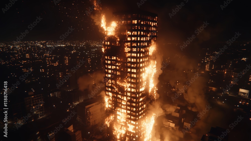 Fototapeta premium Skyscraper on Fire: Dramatic Cityscape Disaster - made with Generative AI