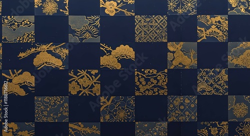 Gold contemporary artistic Japanese ukiyo-e, folding screen ambience, abstract, elegant, delicate and luxurious retro dramatic graphic design elements