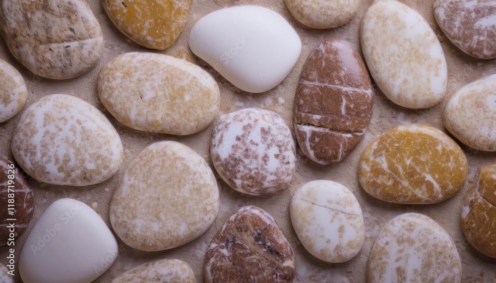 earth toned smooth pebbles with natural white patterns on textured fabric background, ideal for minimalist decor or product design inspiration
earth toned smooth pebbles with natural white patterns on textured fabric background, ideal for minimalist decor or product design inspiration