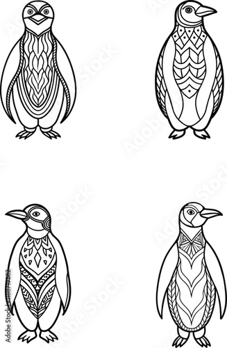 Coloring pages with king Penguin zentangle illustration 