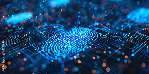 Digital Fingerprint with Glowing Blue Circuits Representing Cyber security and Identification Technology  
