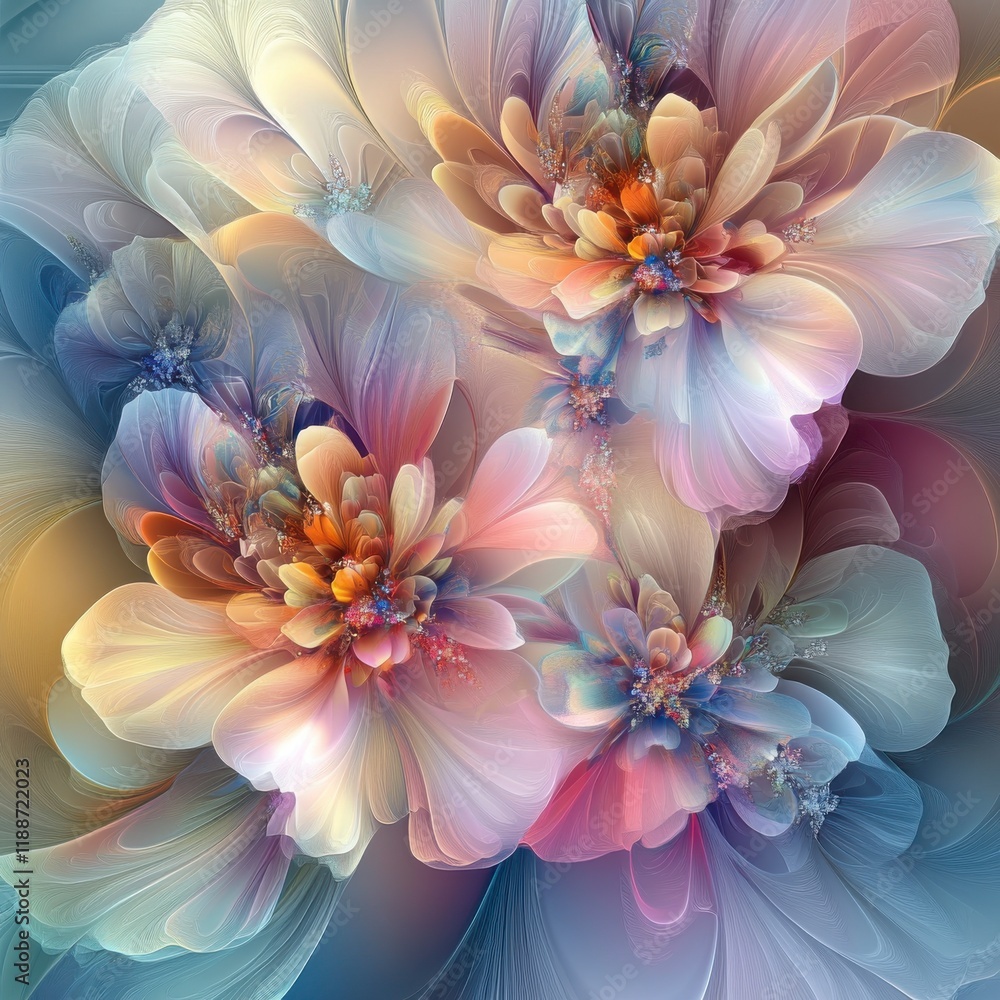 Captivating Floral Fractal Design - A Stunning Display of Delicate Floral Patterns in Soft Pastel Hues. Captivating Floral Fractal Design - A Stunning Display of Delicate Floral Patterns in Soft Pastel Hues.
